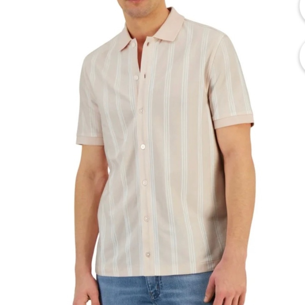 MENS SHORT SLEEVE ELEVATED BUTTON POLO PINK DOGWOOD SIZE XXL